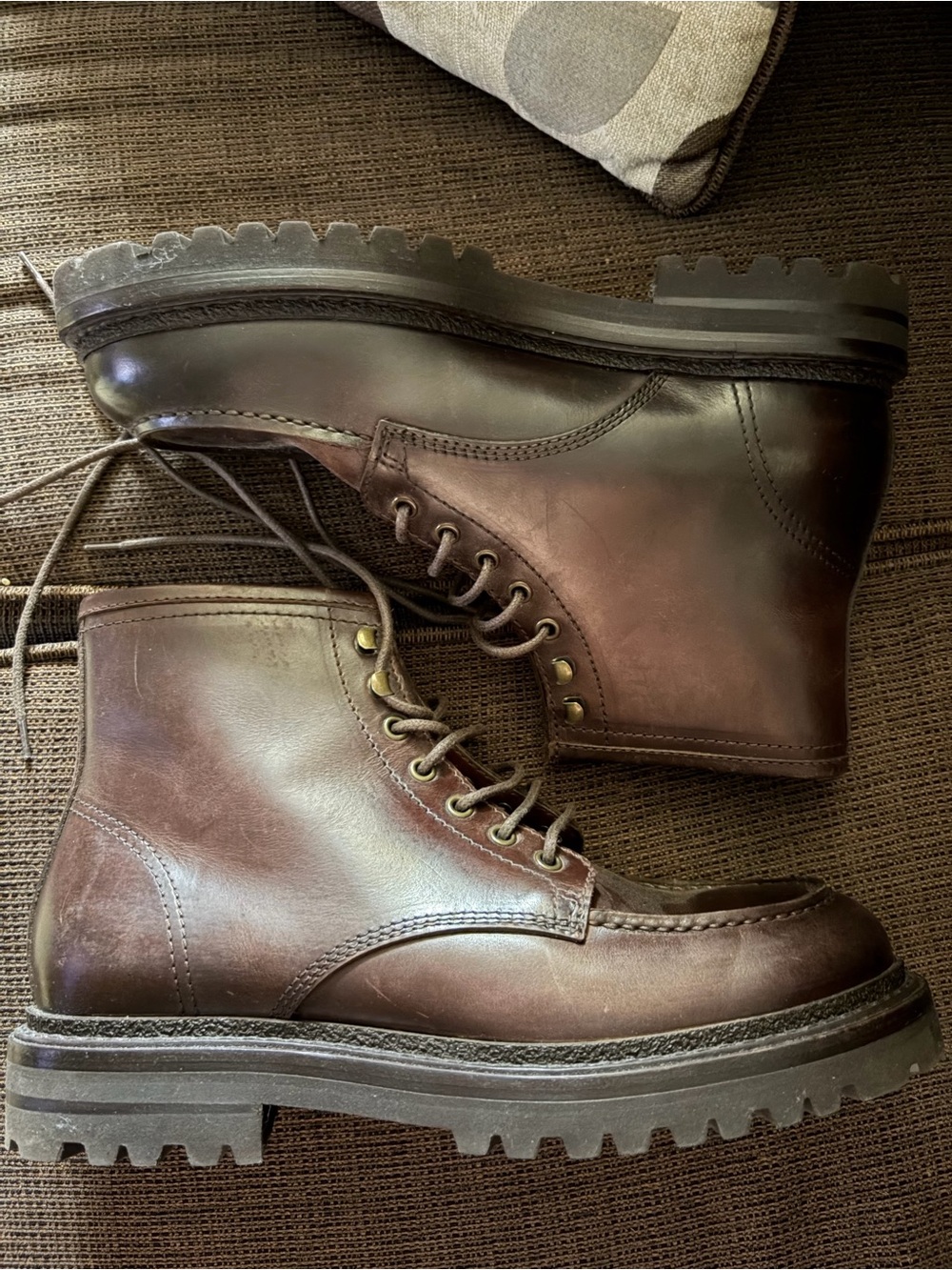 Brunello Cucinelli Men's Brown Leather Lace-Up Lug Sole Boots